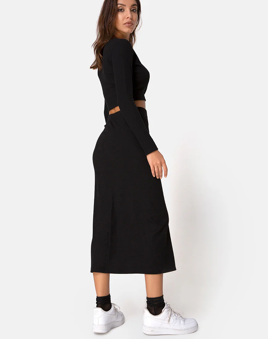 Bobbin Midi Skirt in Black Rib - Image 2