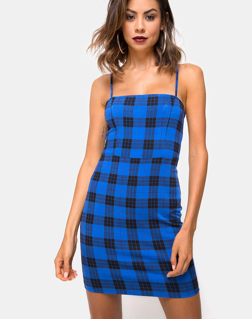 Boco Mini Dress in Tartan Blue - Image 2