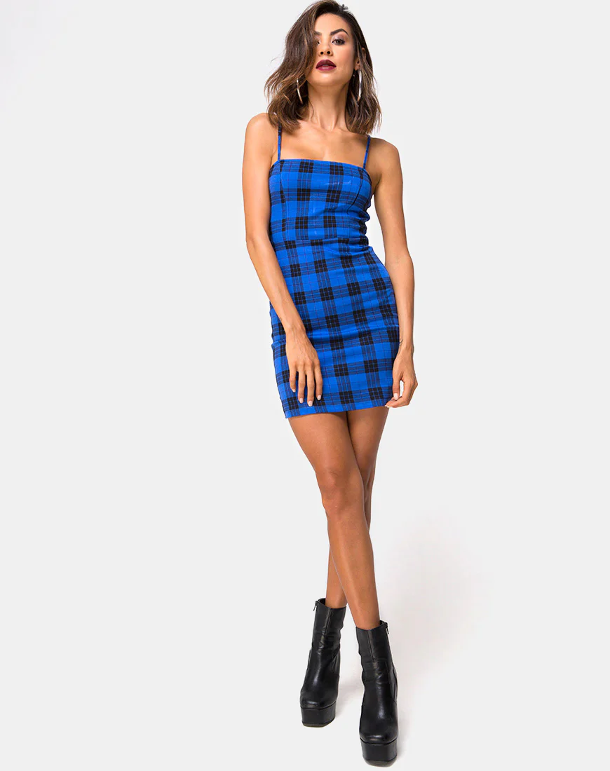 Boco Mini Dress in Tartan Blue - Image 4