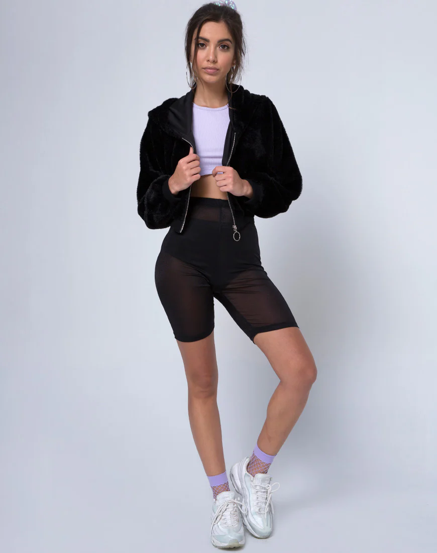 Bomb Hoody in Fur Zip Black - Image 3