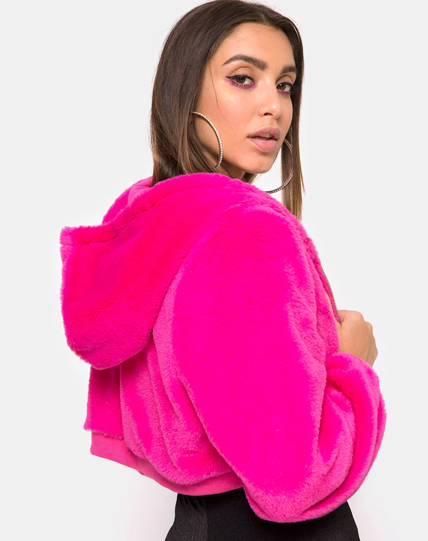 Bomb Hoody in Fur Zip Magenta - Image 3