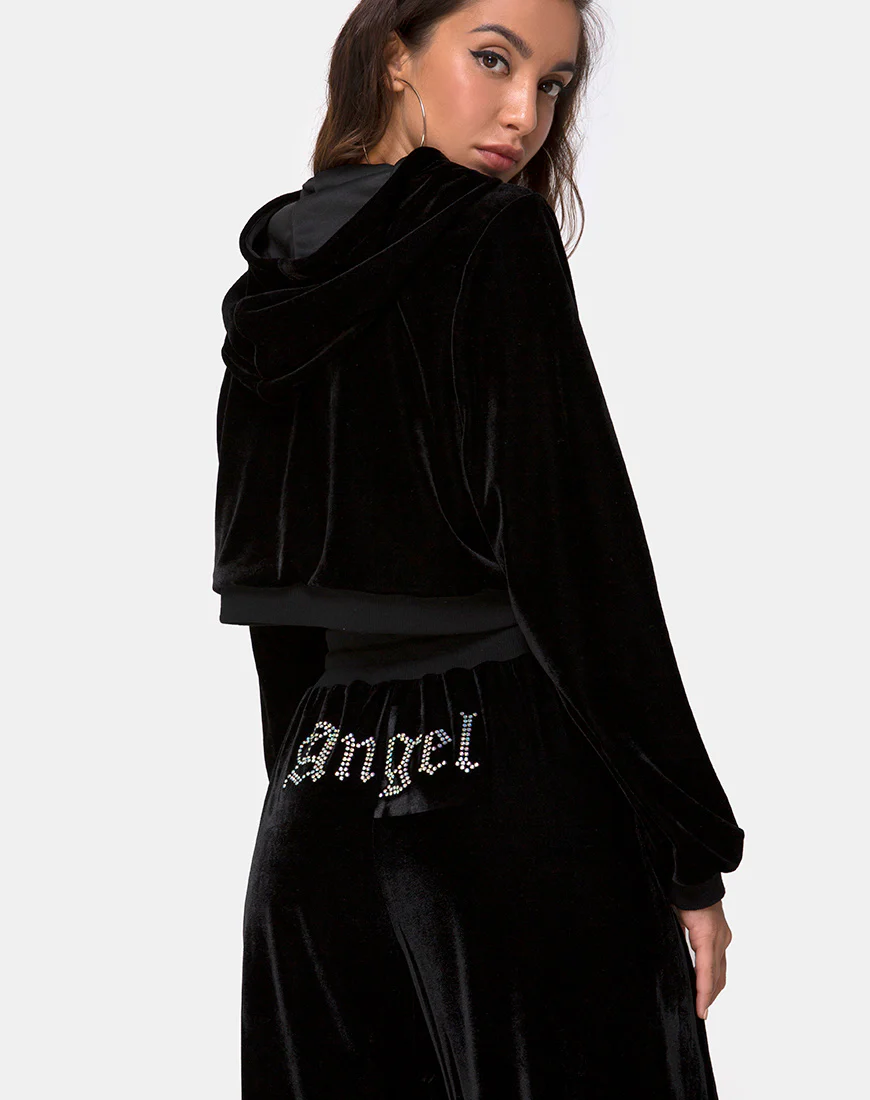 Bomb Hoodie in Black with Angel Diamante Hot Fix - Image 2