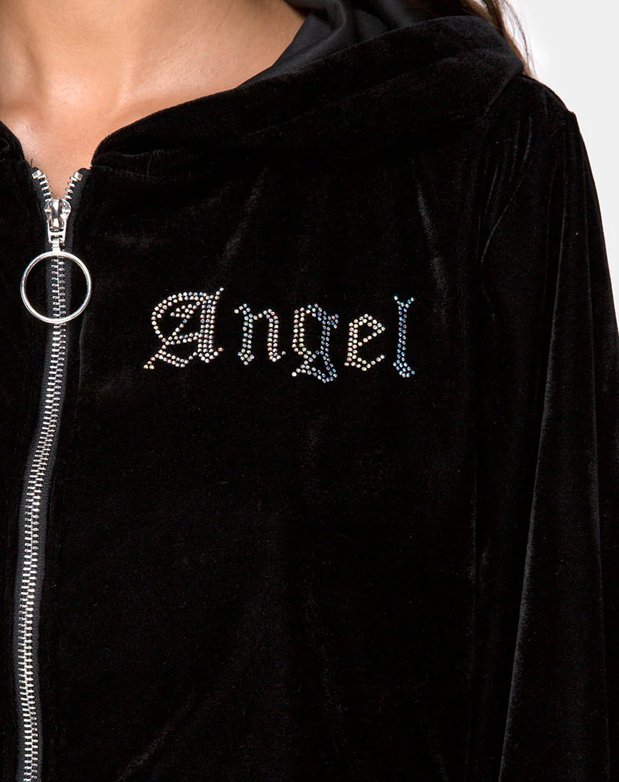 Bomb Hoodie in Black with Angel Diamante Hot Fix - Image 5