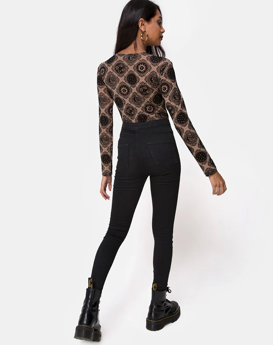 Bonella Bodice Taupe Net with Black Sign Flock - Image 4