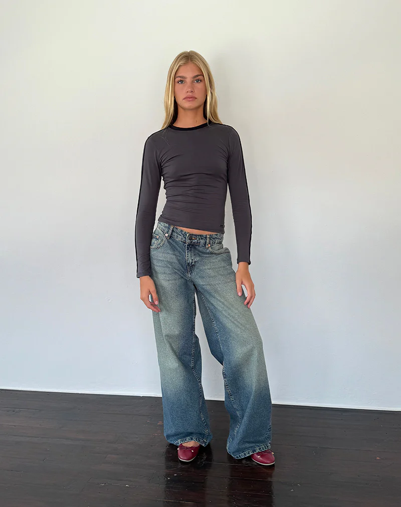 Bonija Long Sleeve Top in Beluga with Black Piping and M Embroidery - Image 3