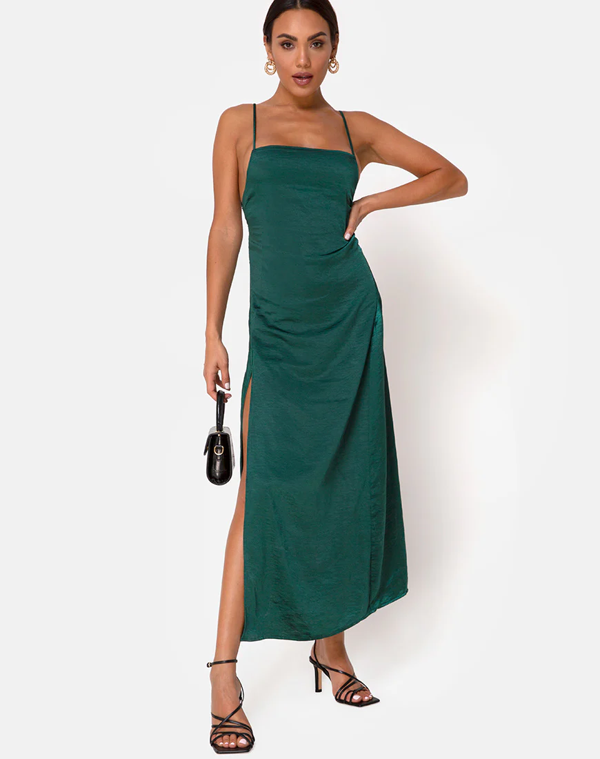 Bonita Maxi Dress in Satin Forest Green - Image 3
