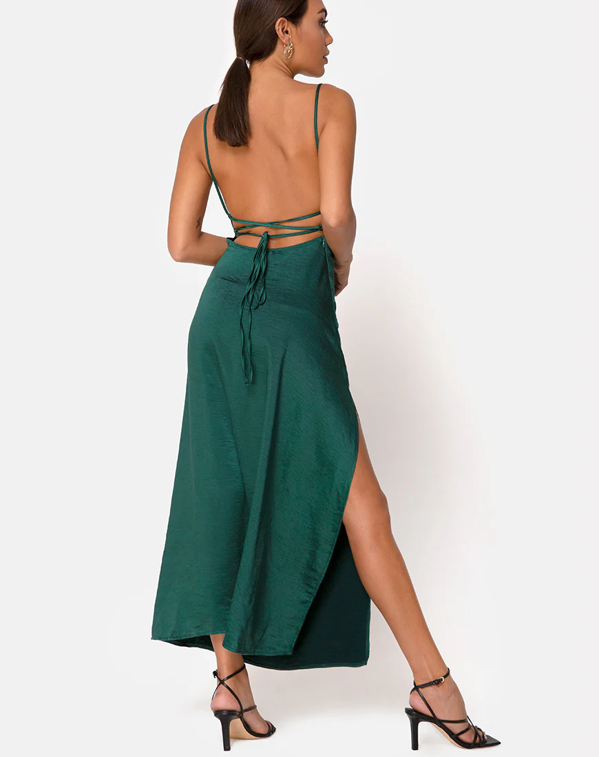 Bonita Maxi Dress in Satin Forest Green - Image 4