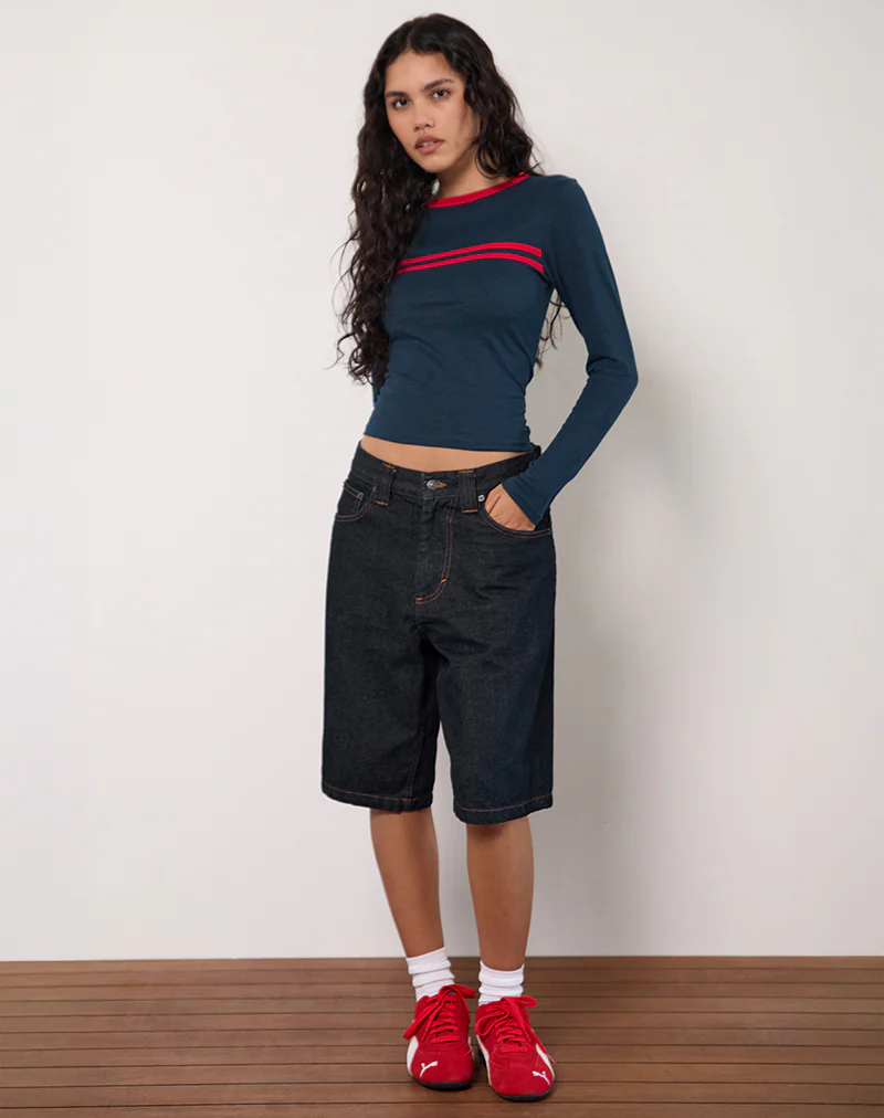 Bonjita Top in Navy with Tango Red Binding - Image 4