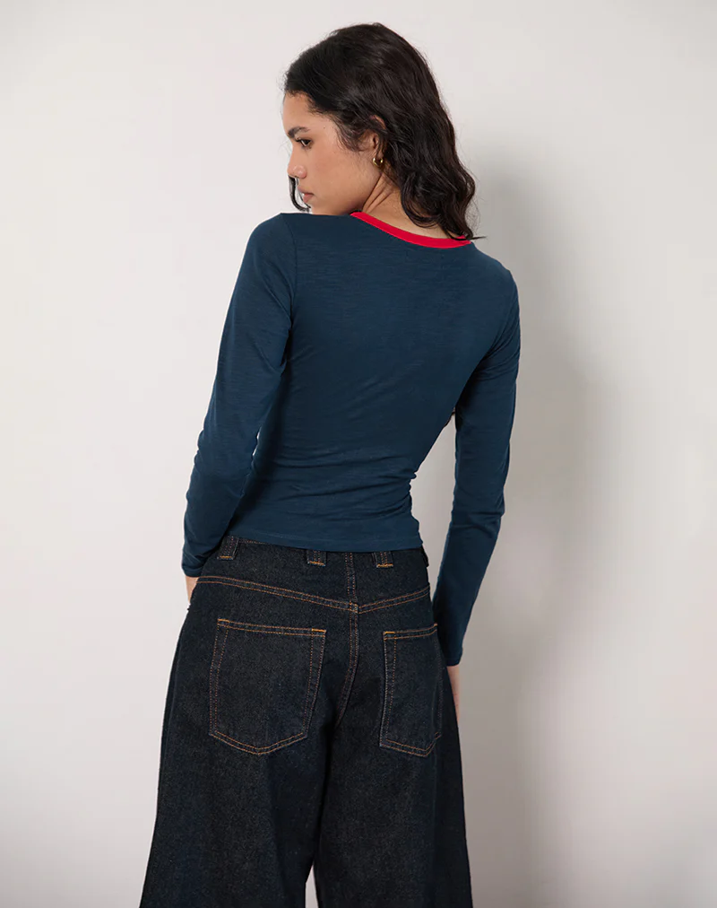 Bonjita Top in Navy with Tango Red Binding - Image 5