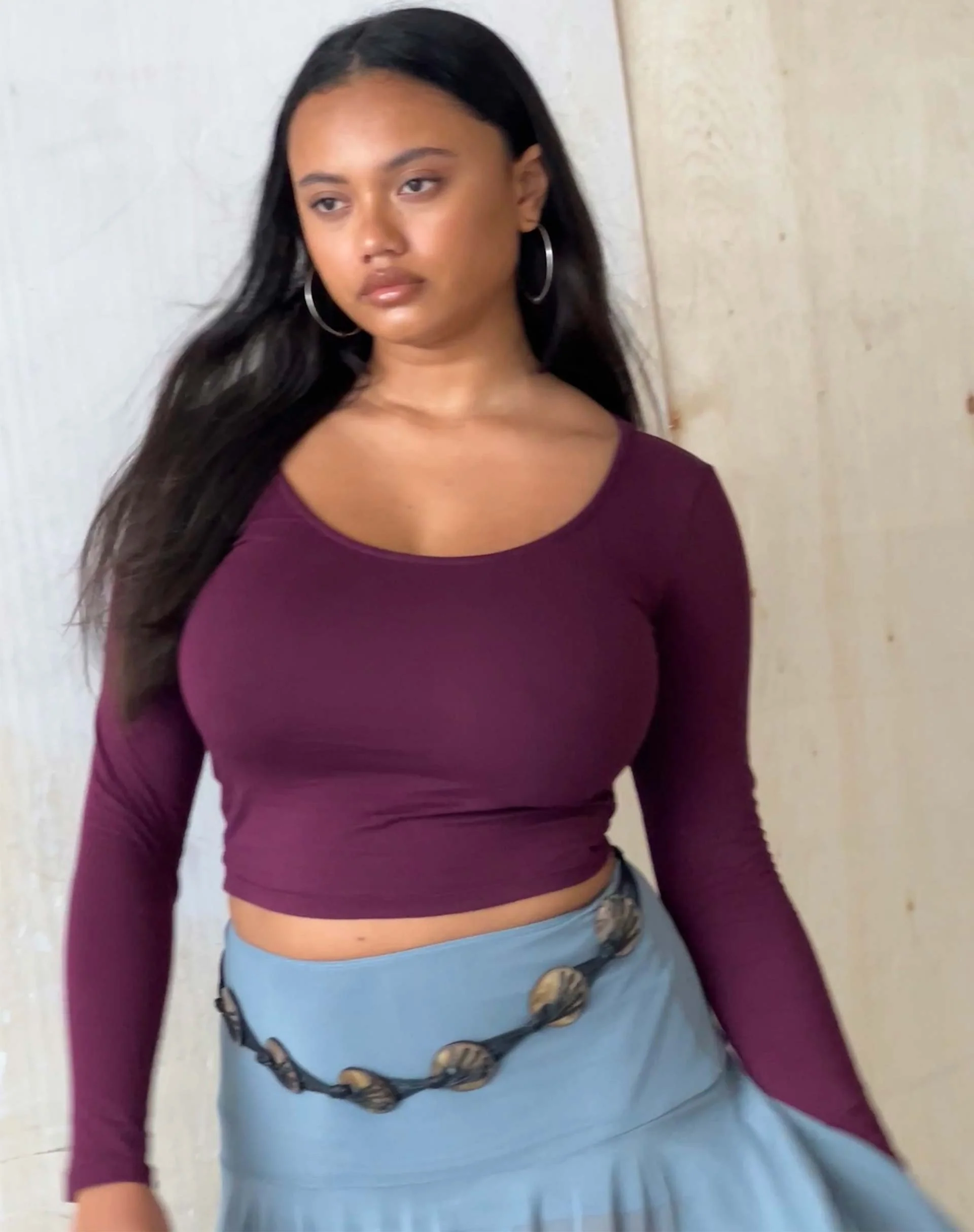 Bonlo Long Sleeve Top in Fig - Image 2