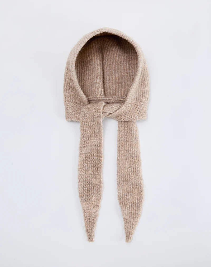 Bonnet Hat in Knit Beige - Image 2
