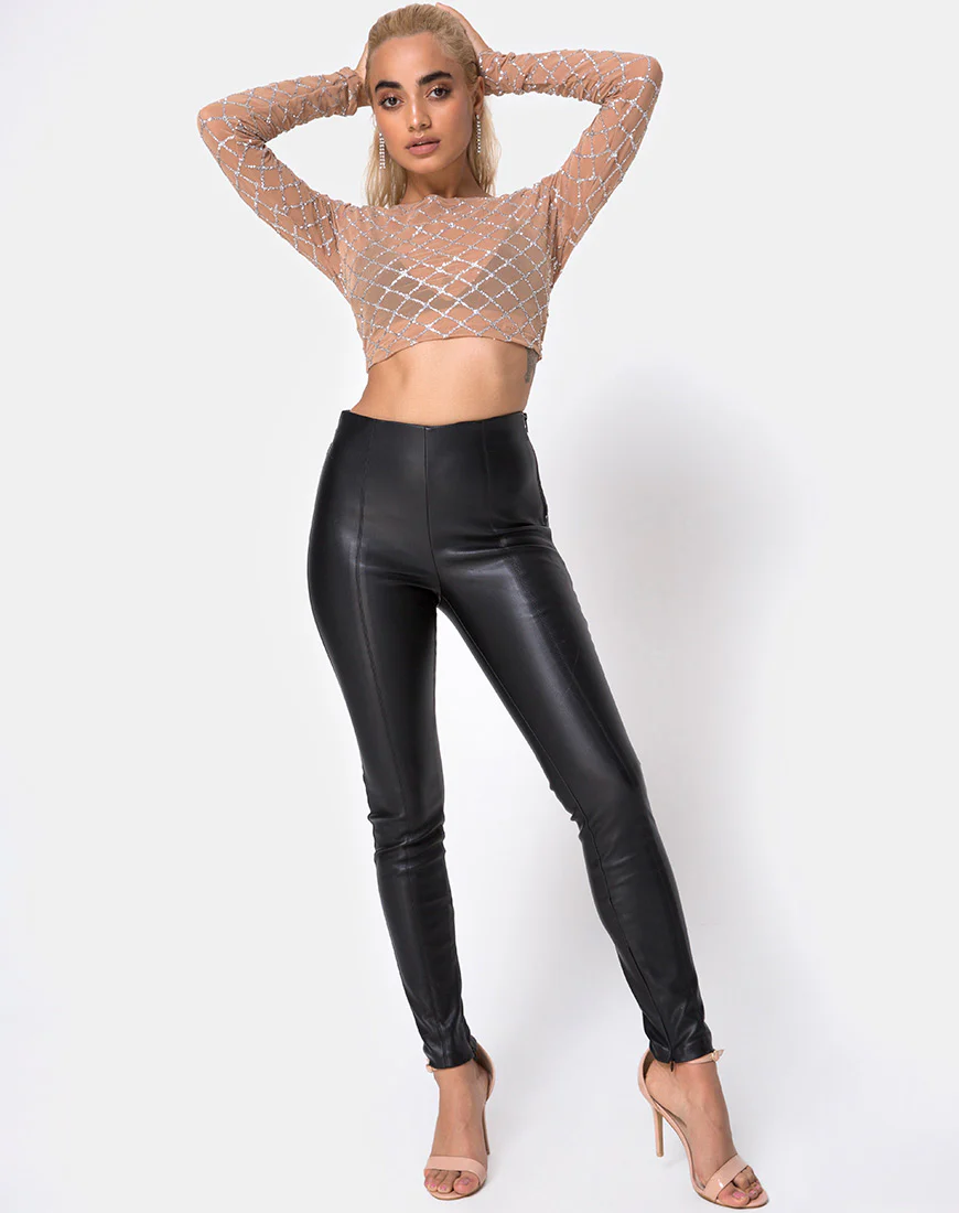 Bonnie Crop Top in Cross Linked Glitter Net Tan - Image 4