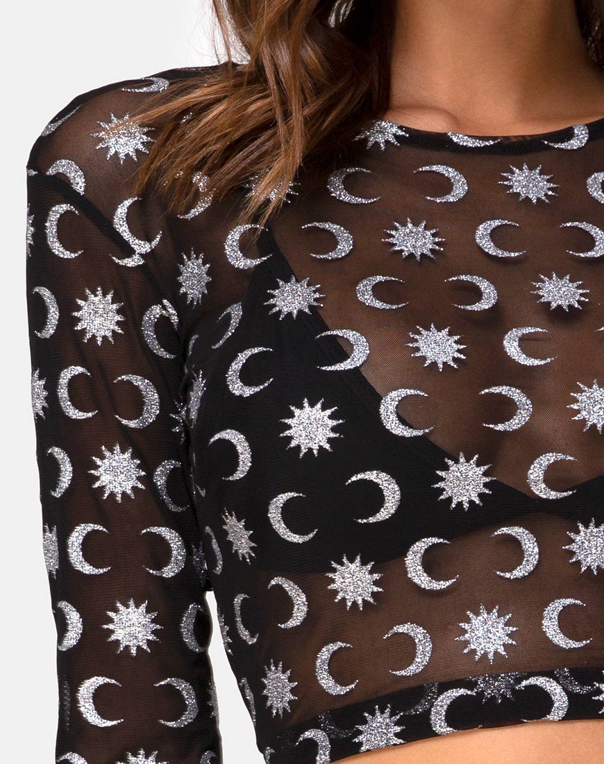 Bonnie Crop Top in Over the Moon Black with Glitter - Image 5