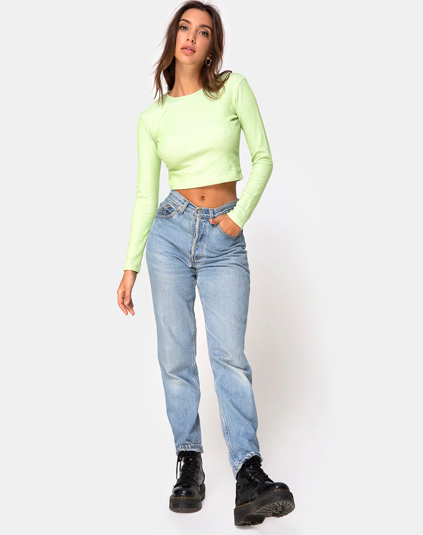 Bonnie Crop Top in Rib Pastel Lime - Image 3