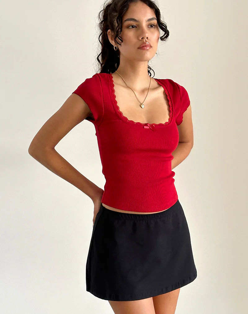 Bovillo Cap Sleeve Top in Adrenaline Red - Image 2
