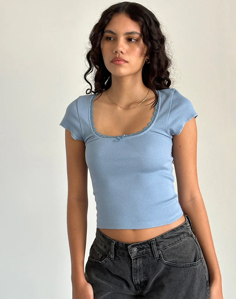 Bovillo Cap Sleeve Top in Nantucket Blue - Image 2