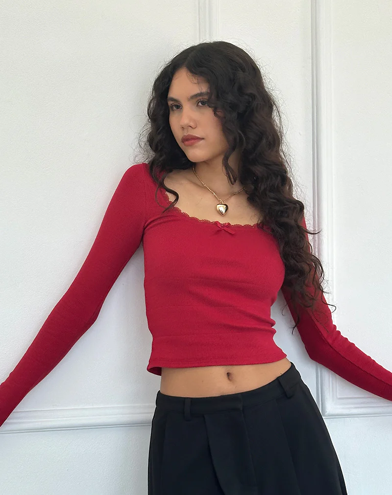 Bovita Long Sleeve Top in Adrenaline Red - Image 4