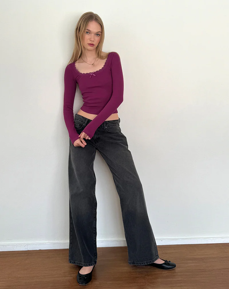 Bovita Long Sleeve Ribbed Top in Berry - Image 4