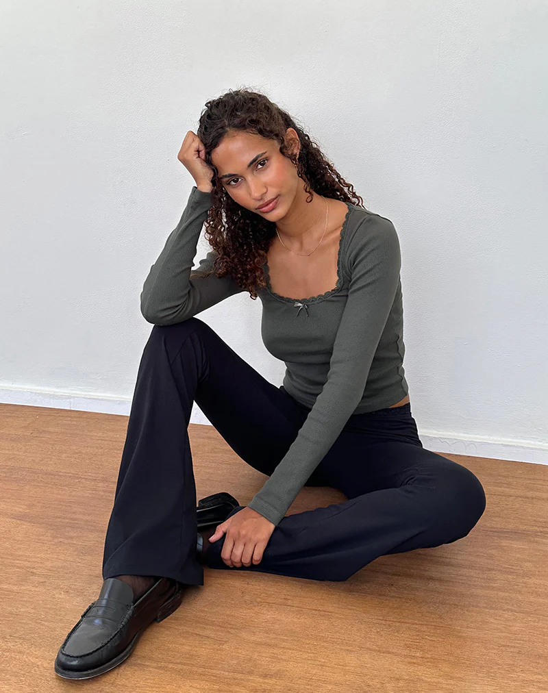 Bovita Long Sleeve Ribbed Top in Beluga Grey - Image 2