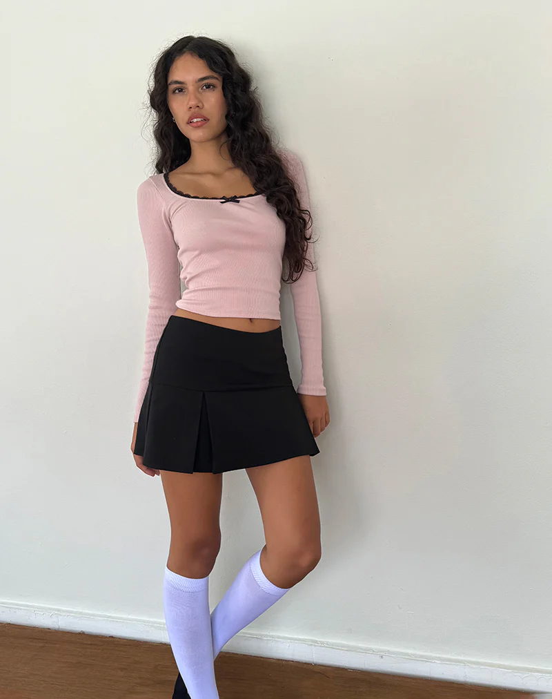 Bovita Long Sleeve Ribbed Top in Pink Lady with Black Lace - Image 4