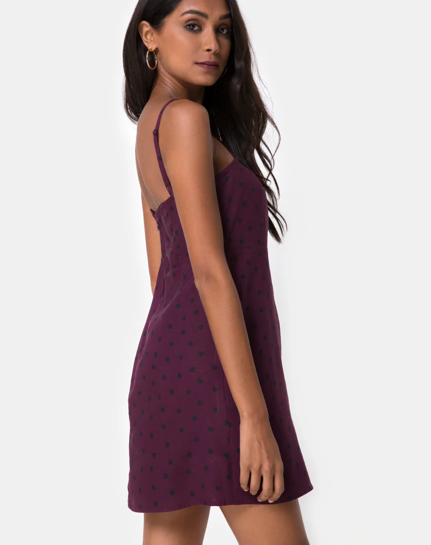 Boyasly Slip Dress in Skater Polka Wine - Image 2