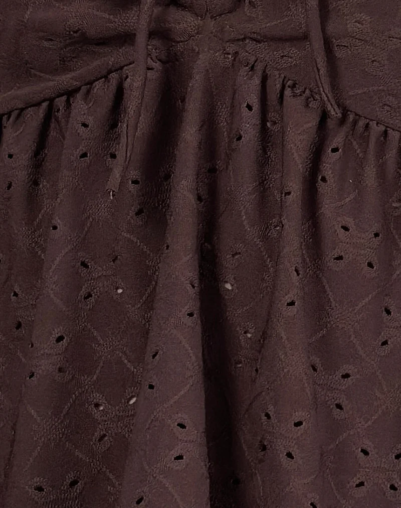 Boyd Bandeau Top in Stretch Broderie Brown - Image 5