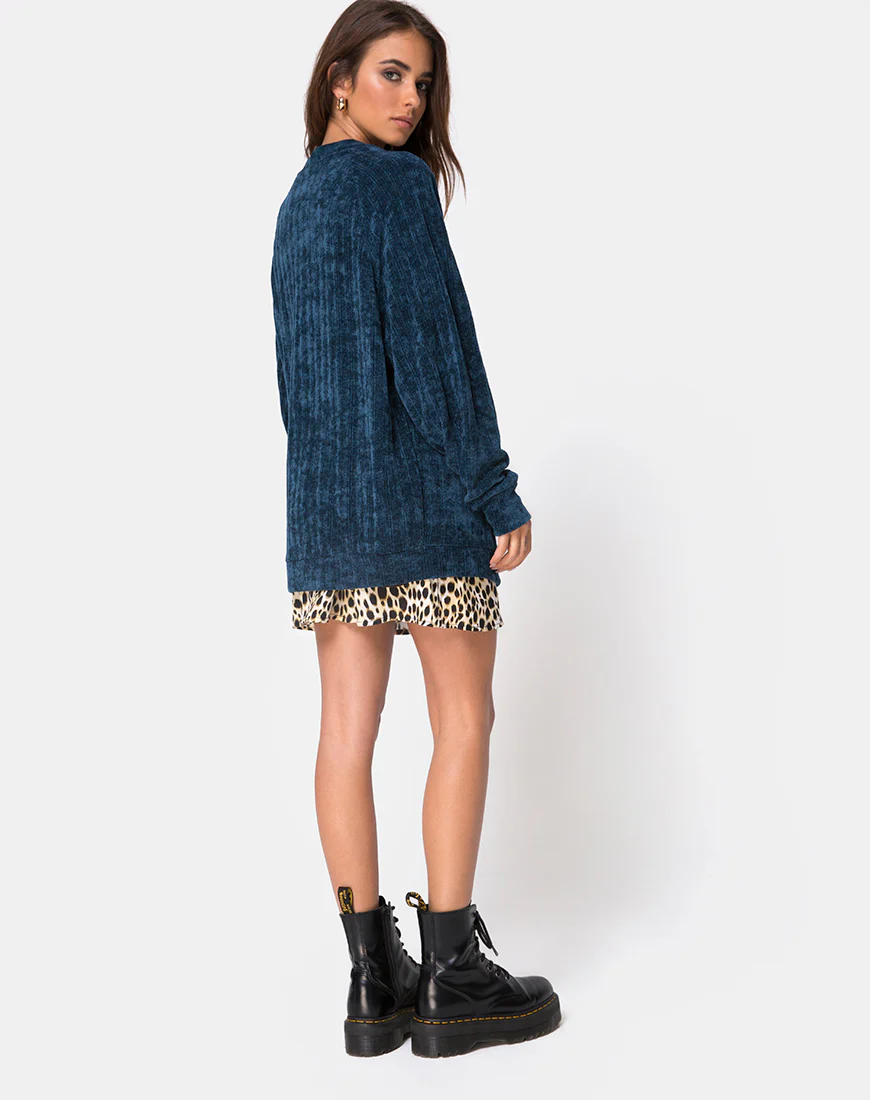 Boyfriend Cardigan in Chenille Blue - Image 4