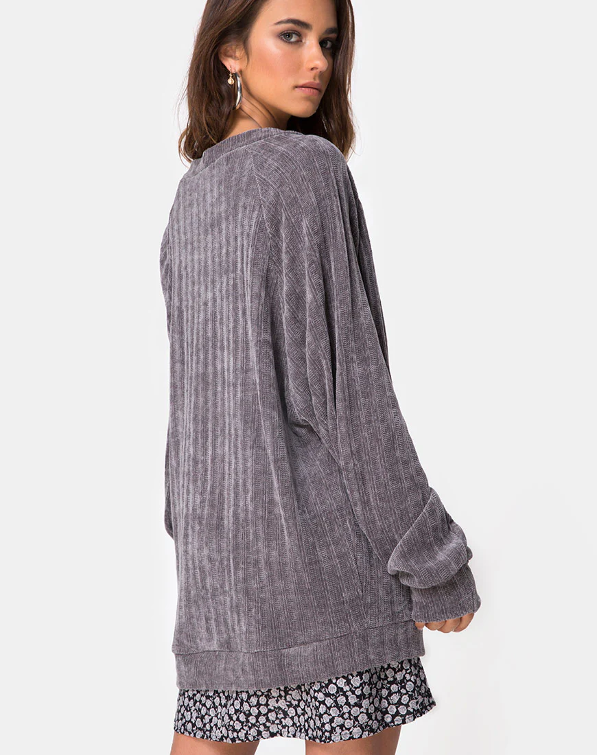 Boyfriend Cardigan in Chenille Grey - Image 3