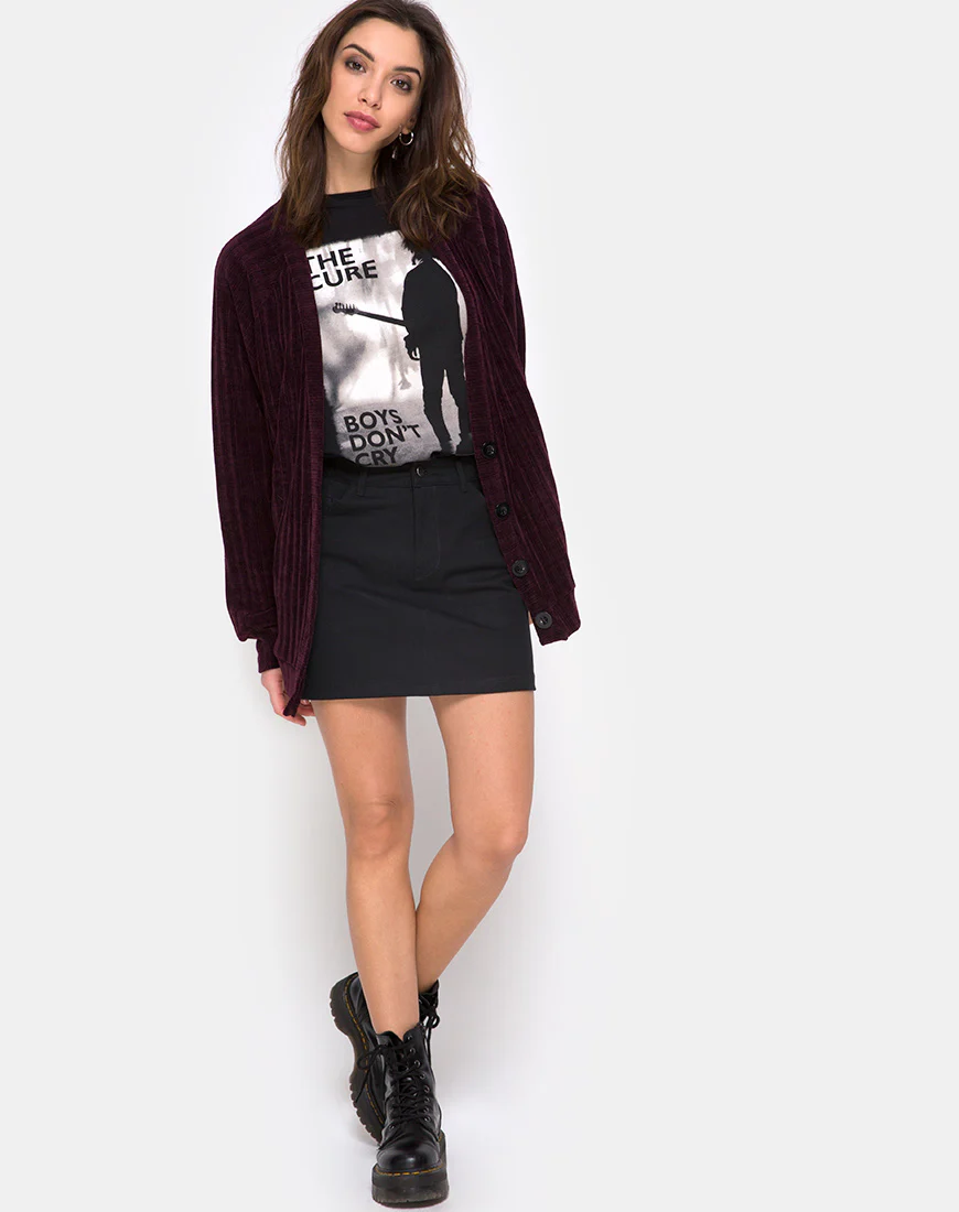 Boyfriend Cardigan in Chenille Plum - Image 3