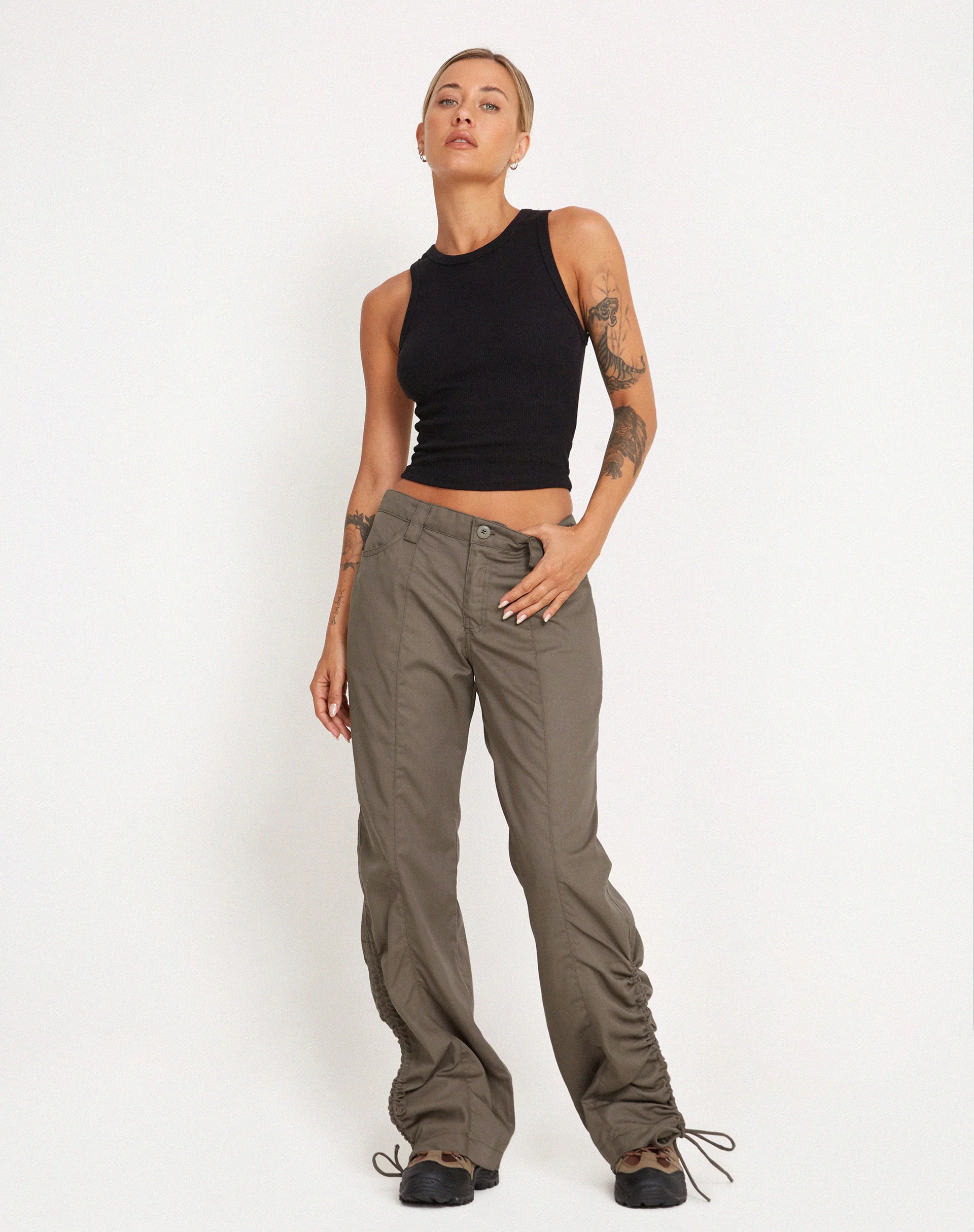 Bracha Low Rise Cargo Trousers in Fossil - Image 4