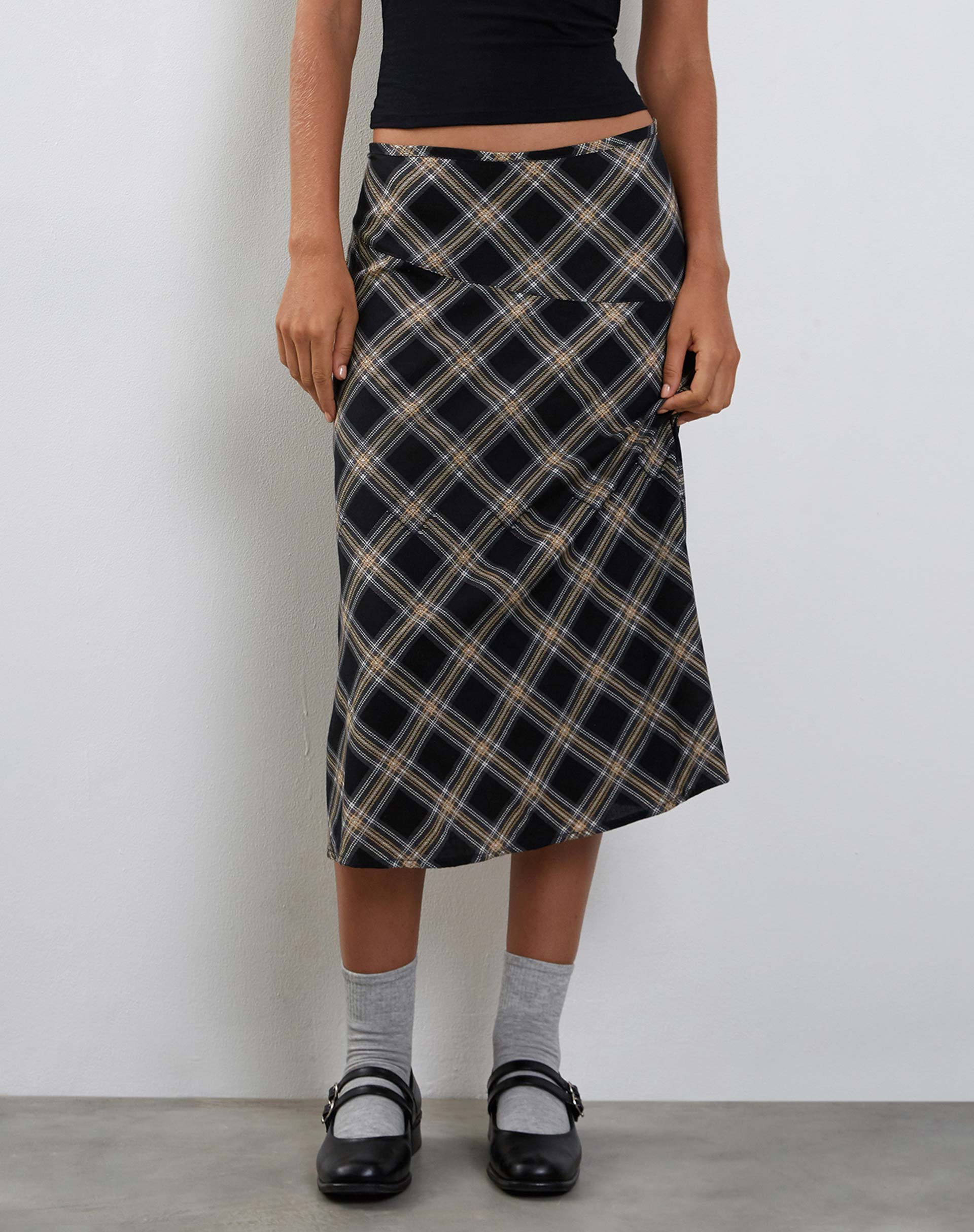 Brella Midi Skirt in Black and Grey Check - Image 2
