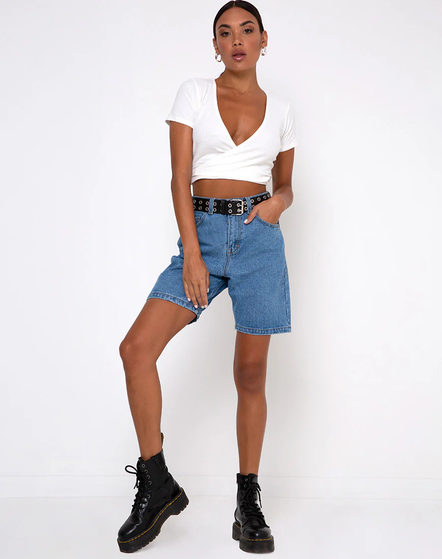 Bria Wrap Top in Rib Ivory - Image 3