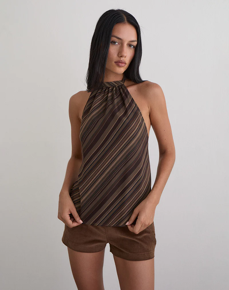 Brielle Top in Chiffon Mix Brown Stripe - Image 3