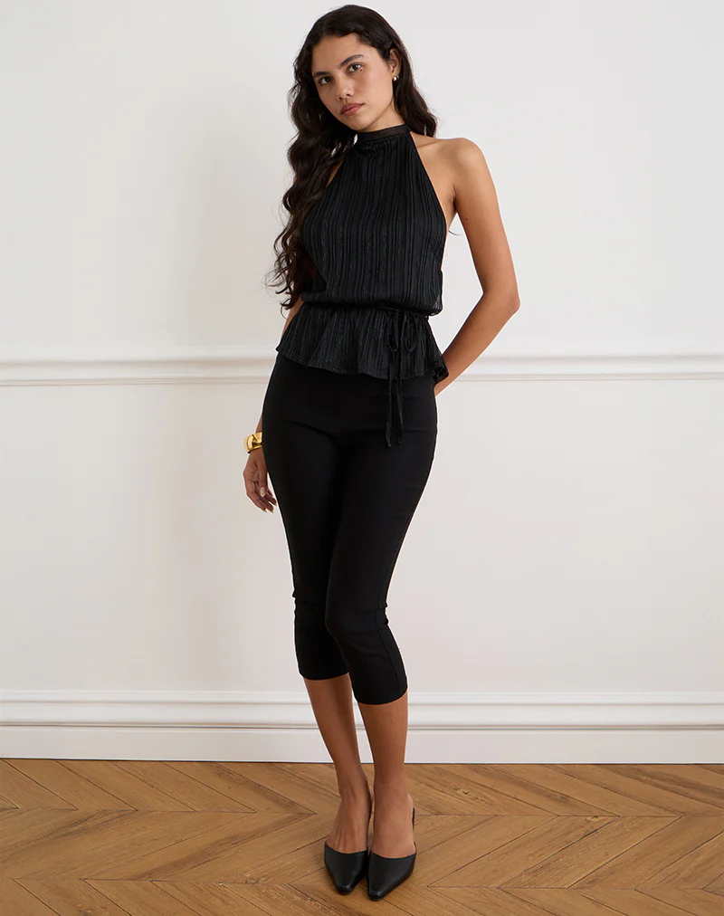 Brienne Top in Chiffon Plisse Black with Lining - Image 2