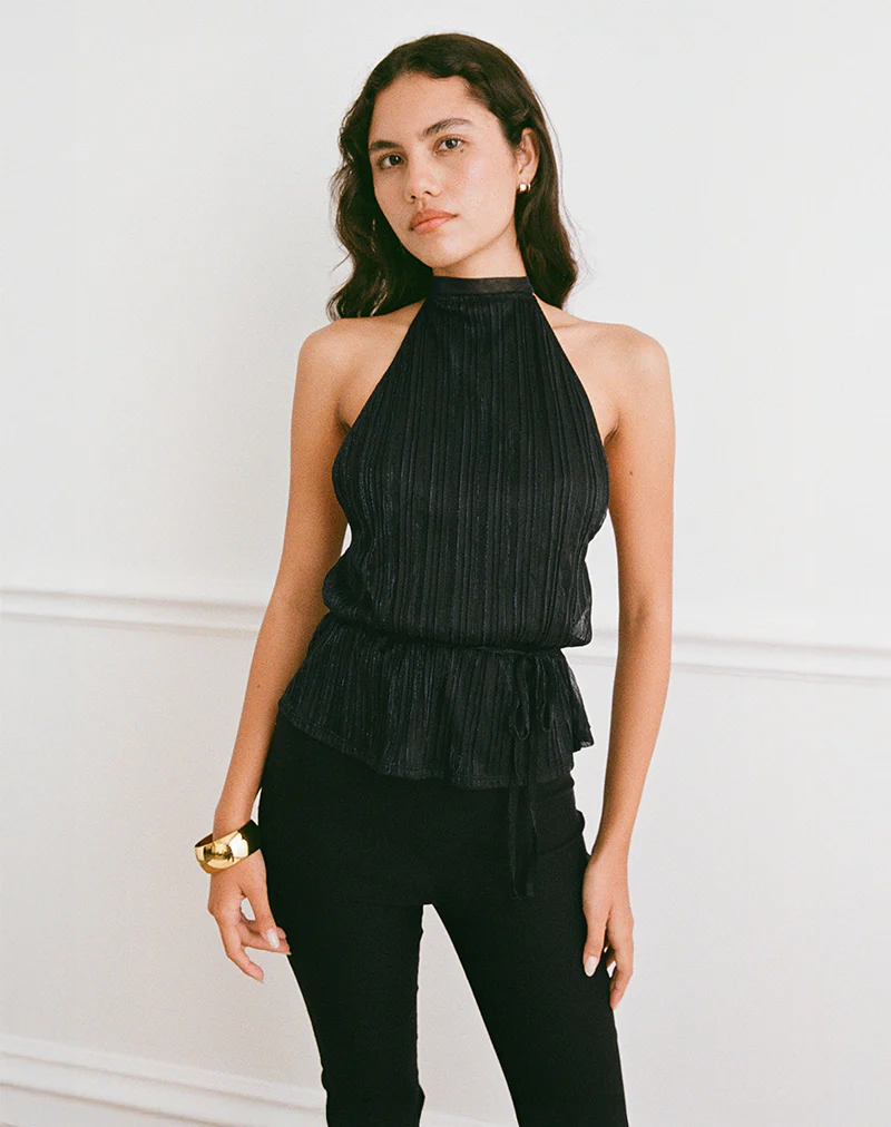 Brienne Top in Chiffon Plisse Black with Lining - Image 5