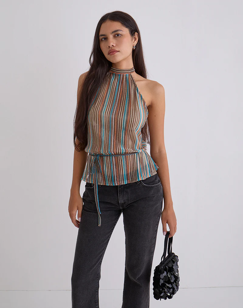 Brienne Top in Blue and Brown Shimmer Sheer Plisse - Image 3