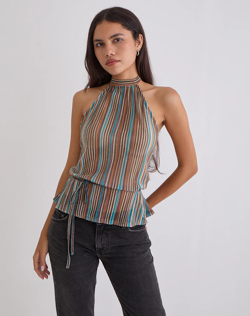 Brienne Top in Blue and Brown Shimmer Sheer Plisse - Image 6