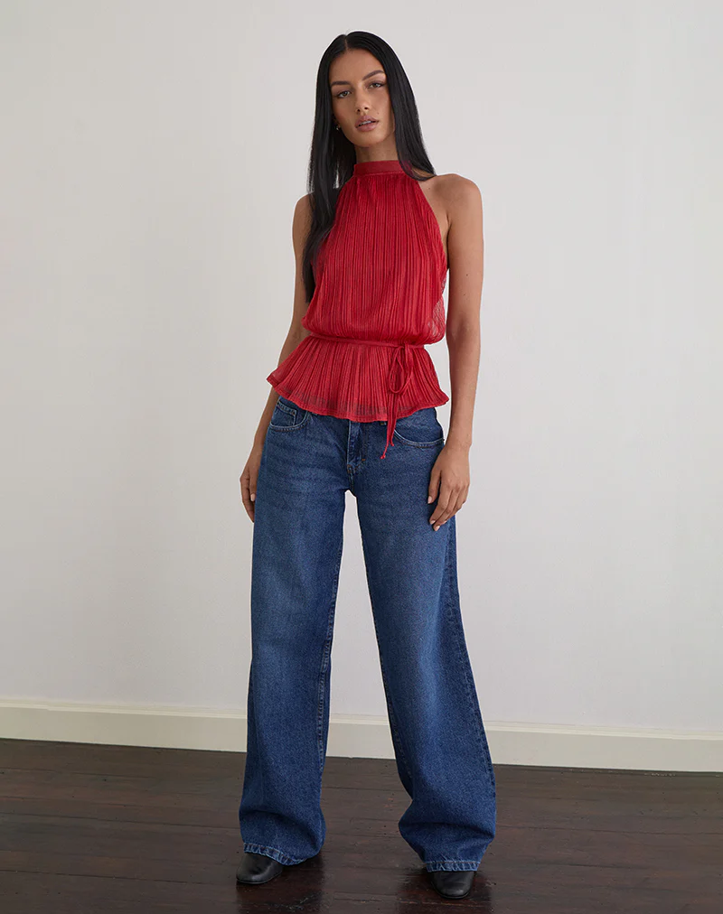 Brienne Top in Shimmer Plisse Red - Image 2