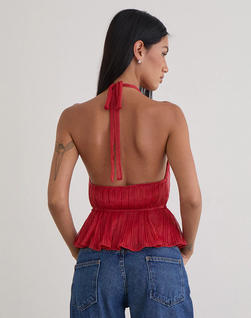 Brienne Top in Shimmer Plisse Red - Image 4