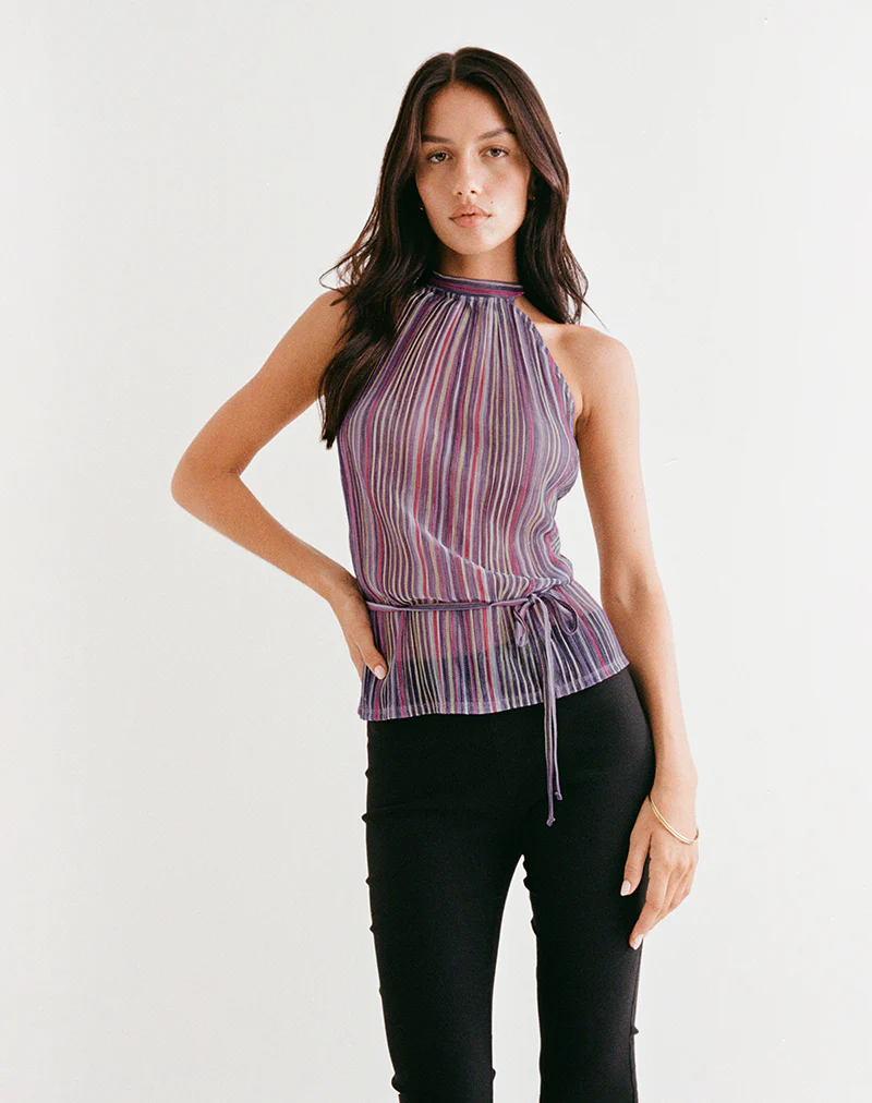 Brienne Top in Shimmer Plisse Purple Pink - Image 5