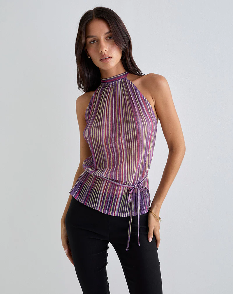 Brienne Top in Shimmer Plisse Purple Pink - Image 6