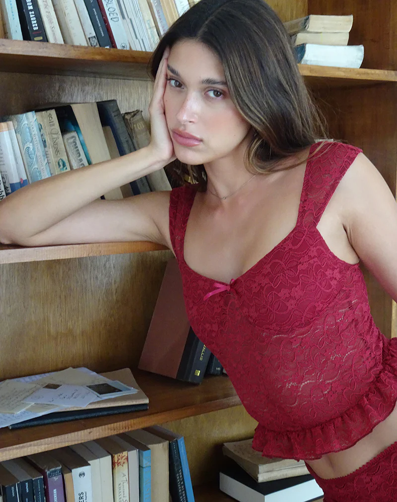 Brietta Cami Top in Deep Red Lace - Image 3