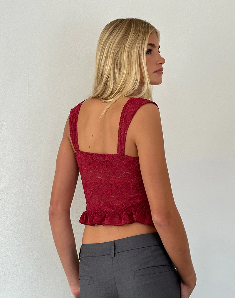 Brietta Cami Top in Deep Red Lace - Image 5