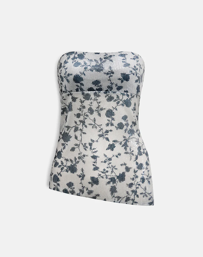 Brilia Bandeau Top in Sequin Flower Grey - Image 3