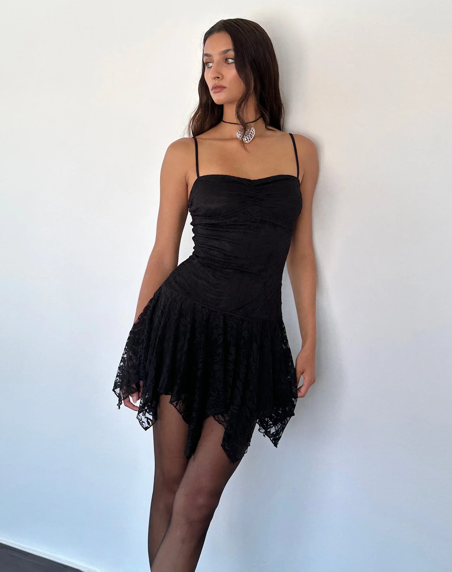 Brilliana Mini Dress in Floral Lace Jet Black - Image 4