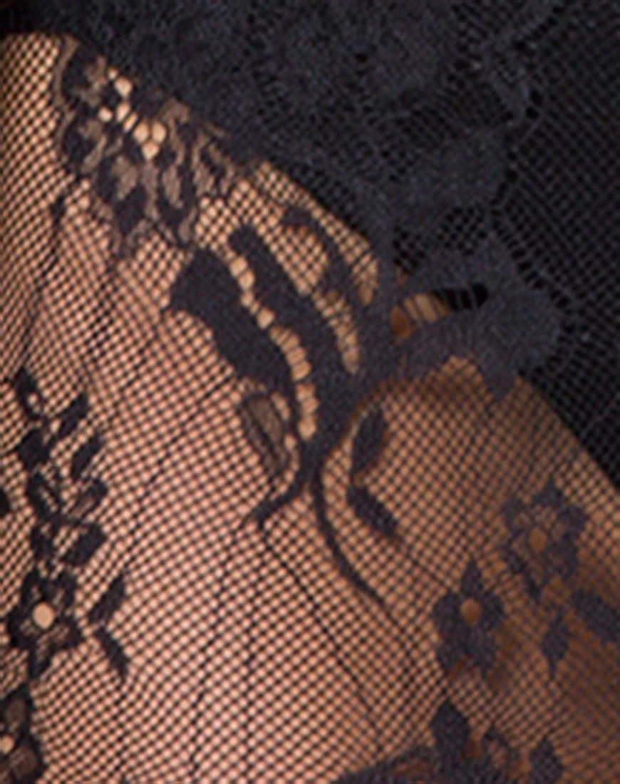 Brina Midi Skirt in Floral Eyelash Lace Black - Image 5