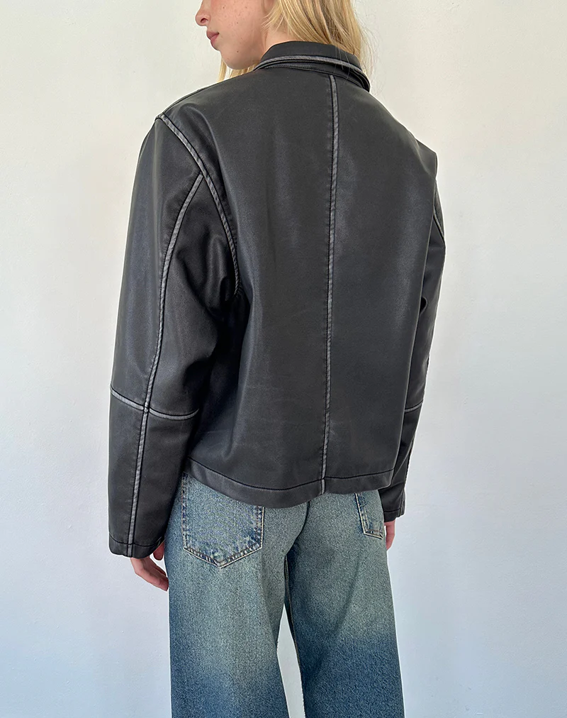 Brittany Distressed Jacket in PU Black - Image 4