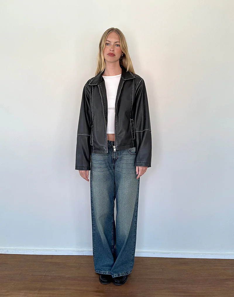 Brittany Distressed Jacket in PU Black - Image 5