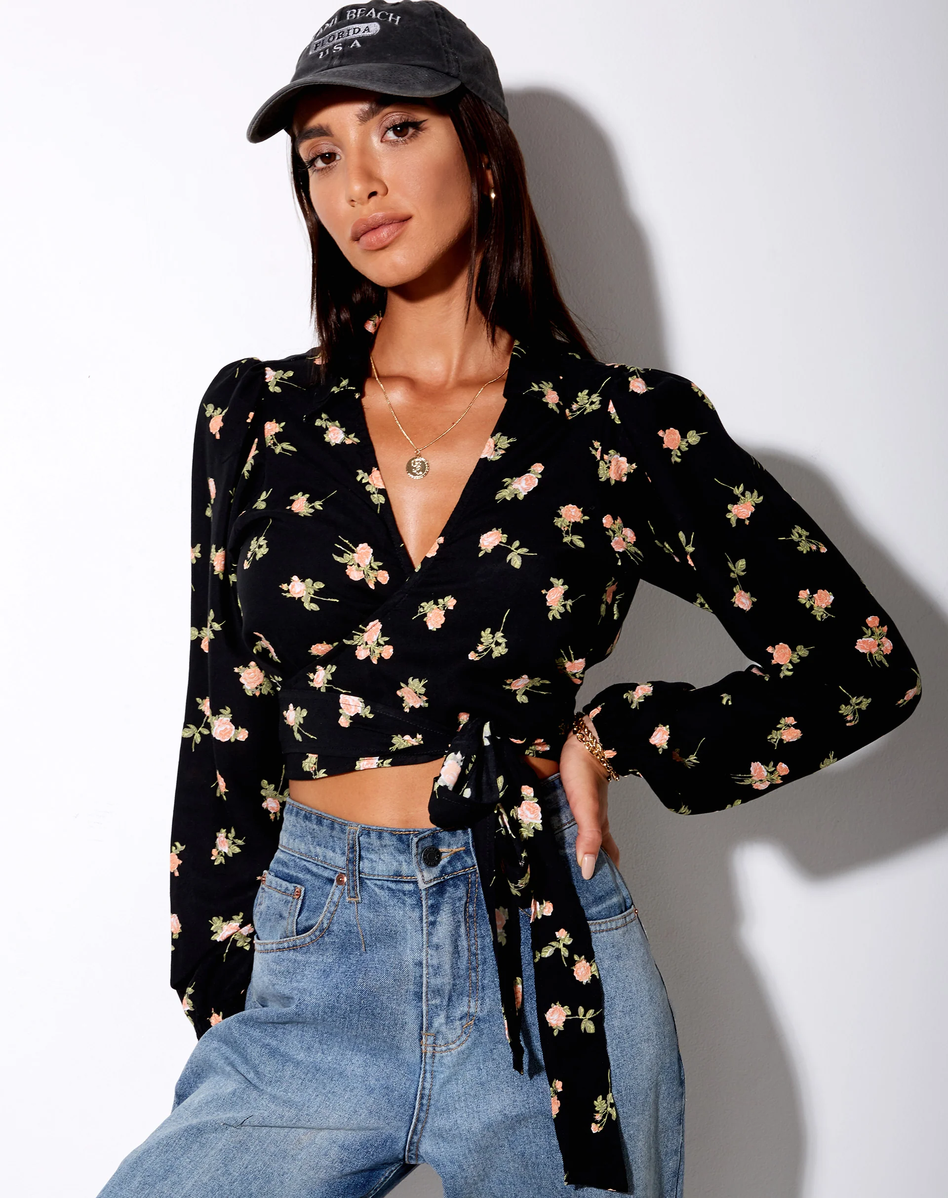 Briza Crop Top in Rose Garden Black - Image 2