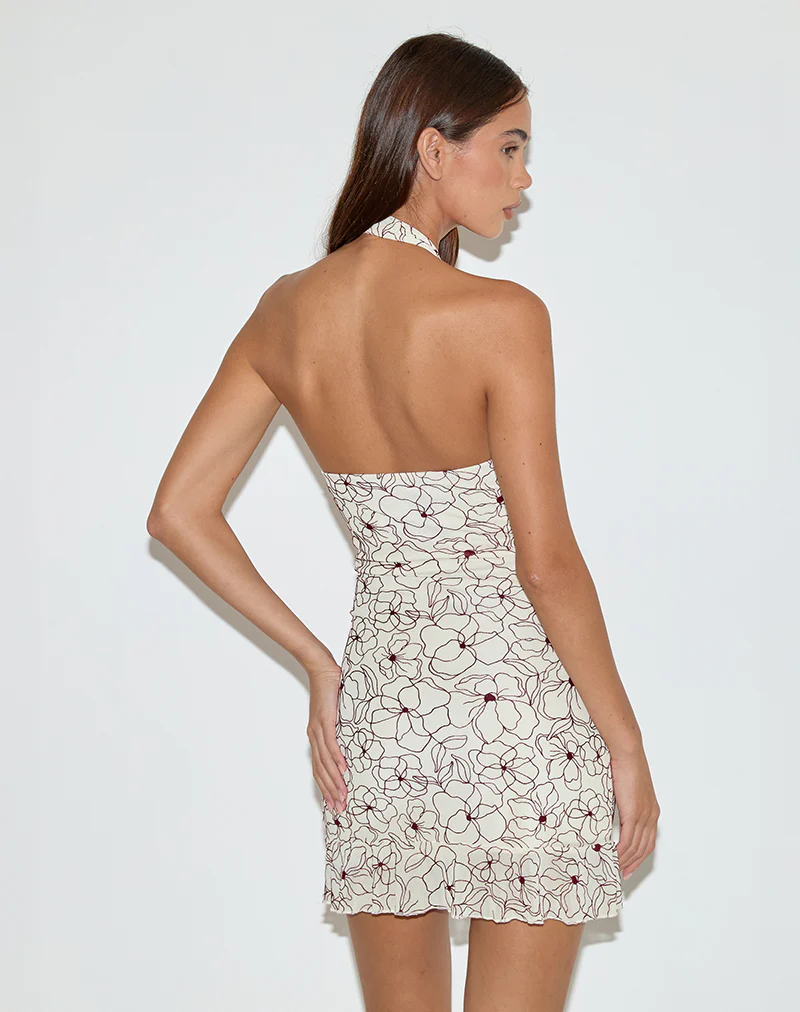 Broly Halter Dress in Line Flower Cream - Image 4